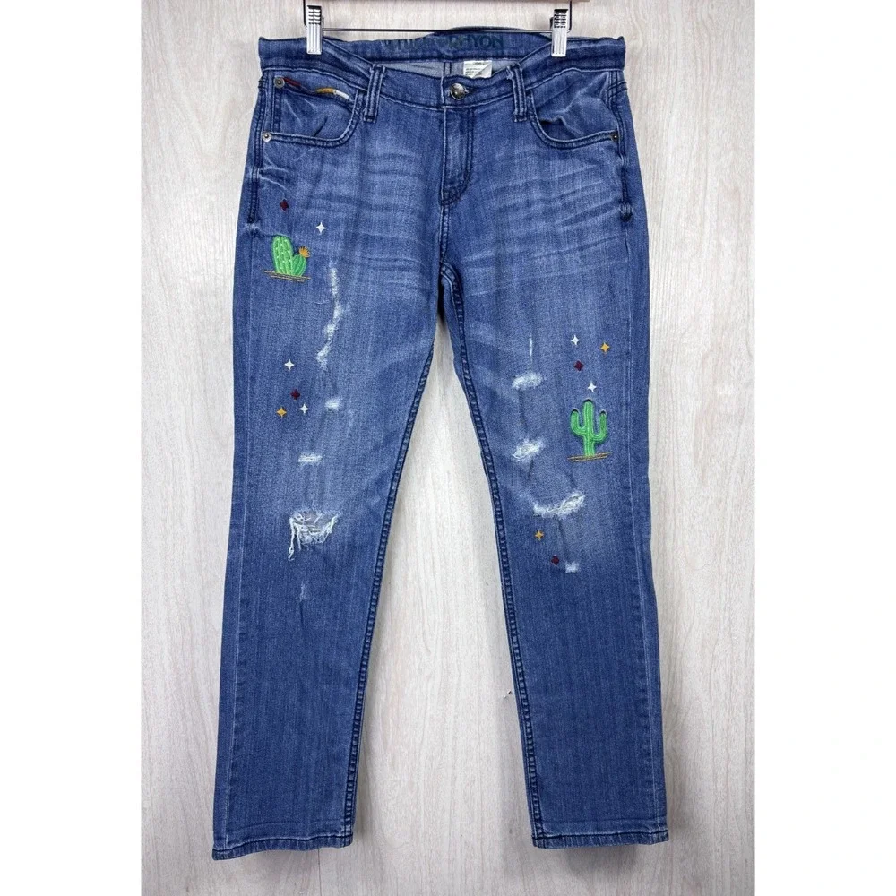 Cruel‎ Girl Rhyon Jeans Womens 29 Cactus Embroidered Boyfriend Western Cropped